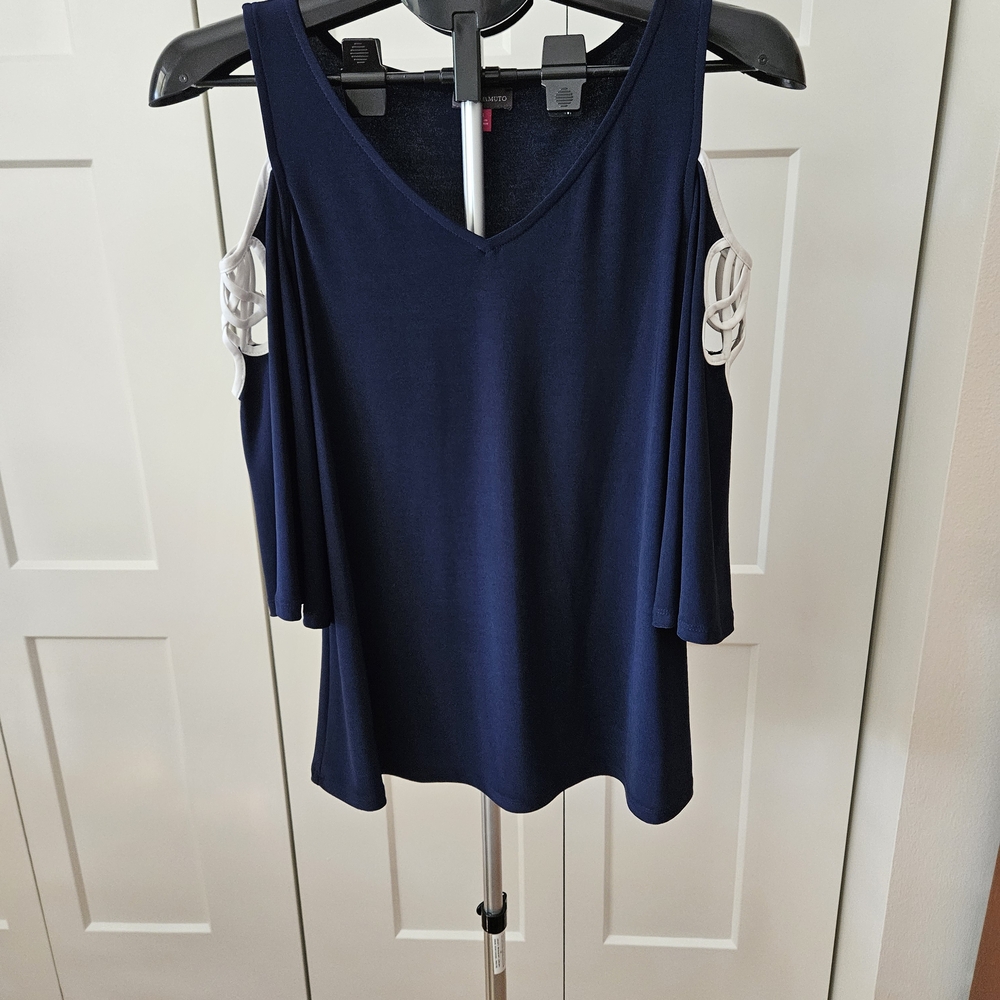 Elegant Navy Cold Shoulder Top